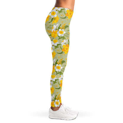 Vintage Daffodil Flower Pattern Print Women's Leggings