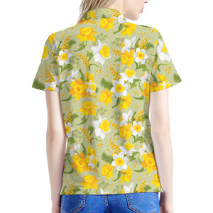 Vintage Daffodil Flower Pattern Print Women's Polo Shirt