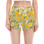 Vintage Daffodil Flower Pattern Print Women's Split Running Shorts