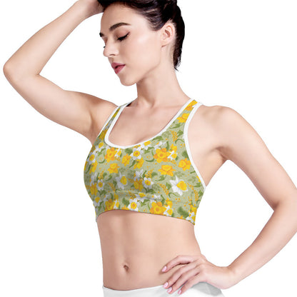 Vintage Daffodil Flower Pattern Print Women's Sports Bra