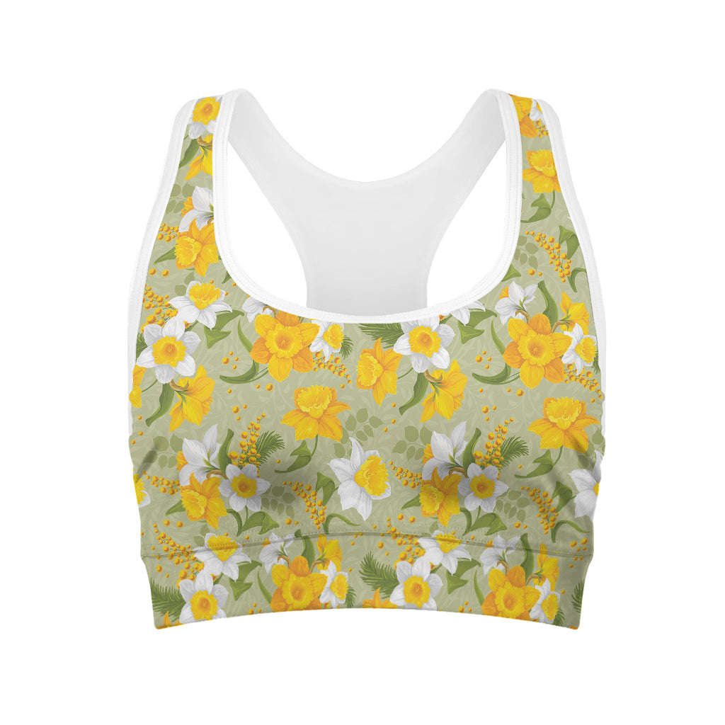 Vintage Daffodil Flower Pattern Print Women's Sports Bra