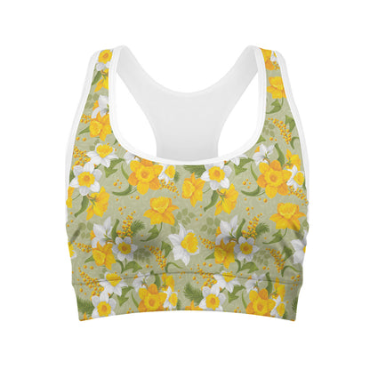 Vintage Daffodil Flower Pattern Print Women's Sports Bra
