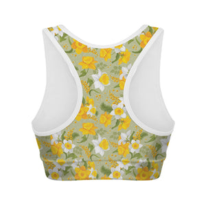Vintage Daffodil Flower Pattern Print Women's Sports Bra