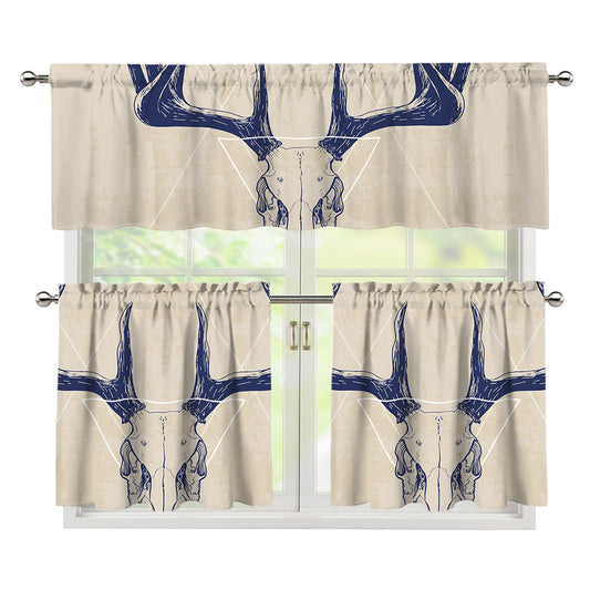 Vintage Deer Skull Print 3 Piece Kitchen Curtains