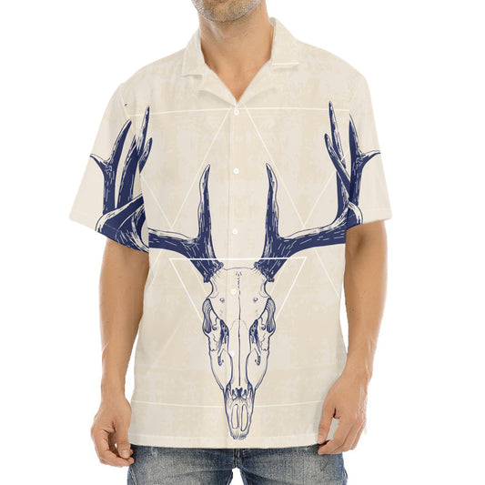 Vintage Deer Skull Print Aloha Shirt