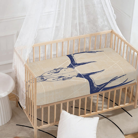 Vintage Deer Skull Print Baby Crib Sheet
