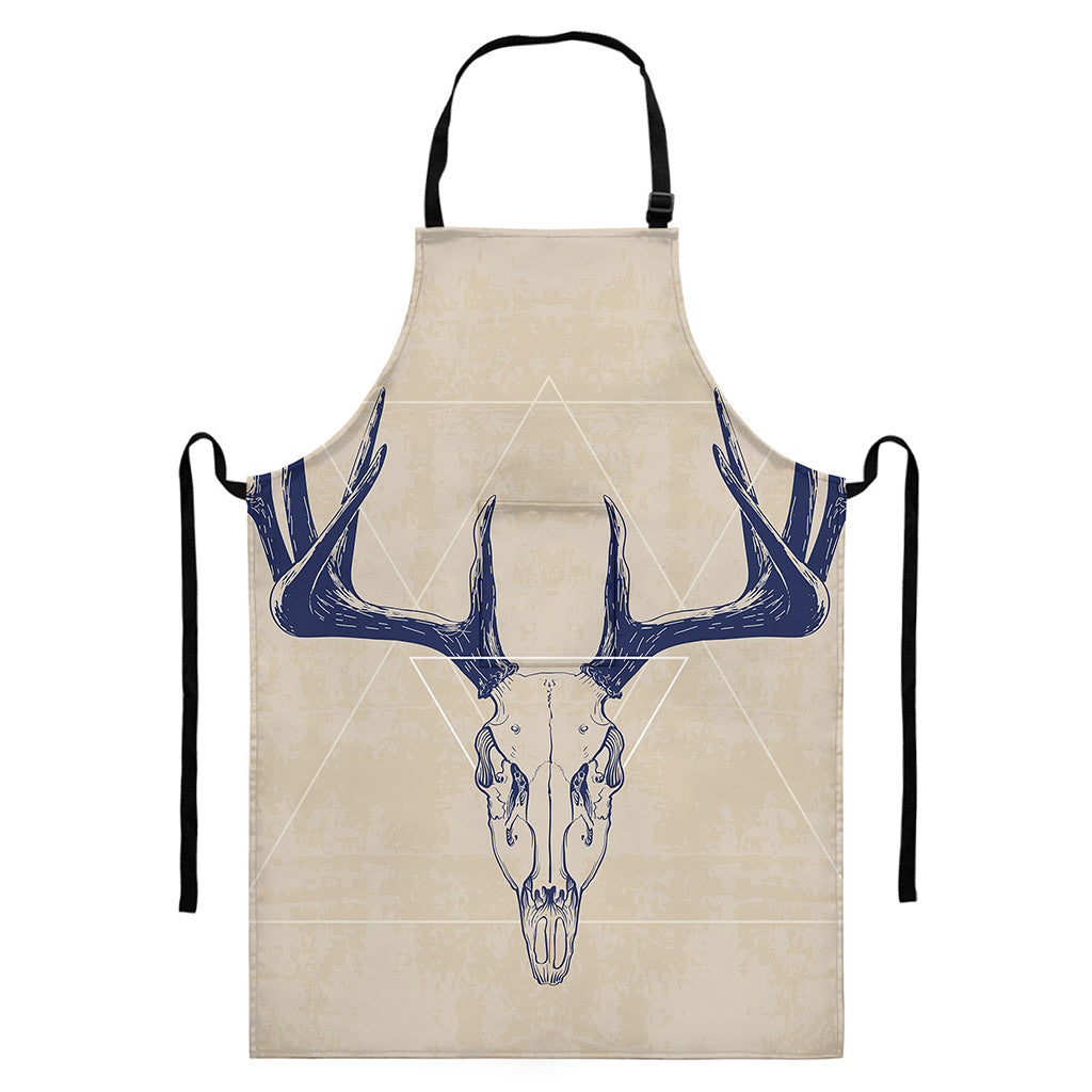 Vintage Deer Skull Print Bib Apron With Pocket