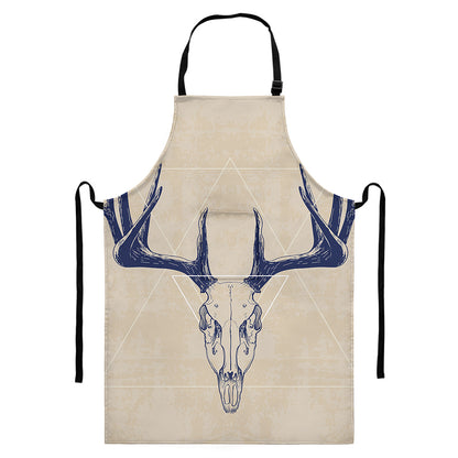Vintage Deer Skull Print Bib Apron With Pocket