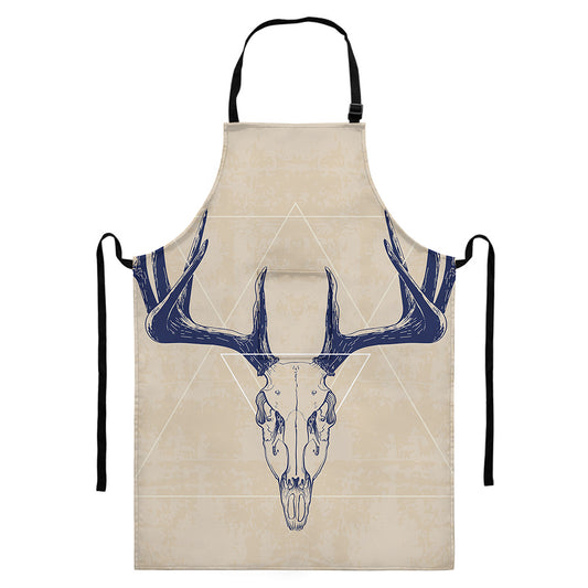 Vintage Deer Skull Print Bib Apron With Pocket
