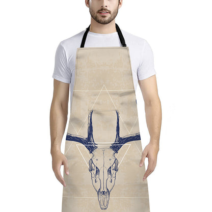 Vintage Deer Skull Print Bib Apron With Pocket
