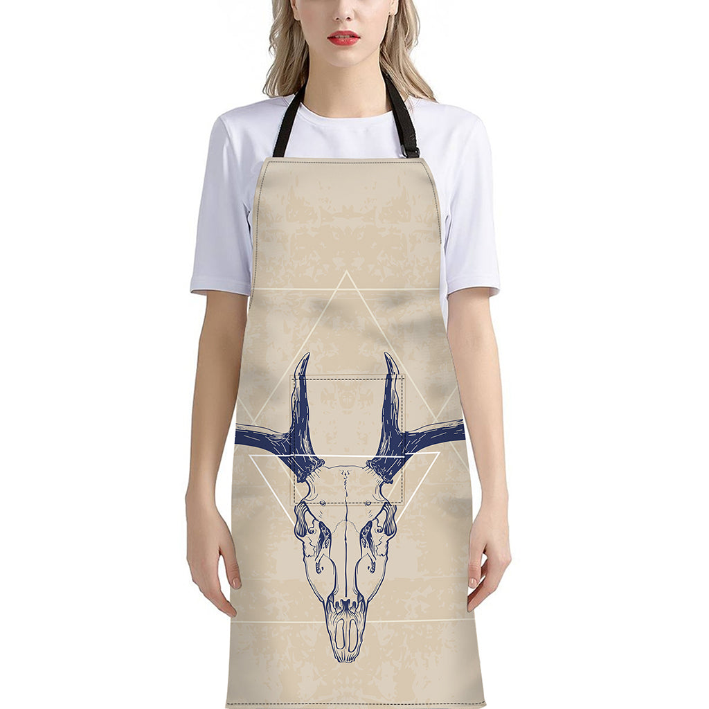 Vintage Deer Skull Print Bib Apron With Pocket