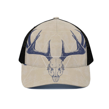 Vintage Deer Skull Print Black Mesh Trucker Cap