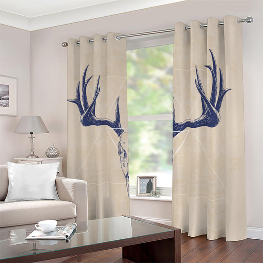 Vintage Deer Skull Print Blackout Grommet Curtains