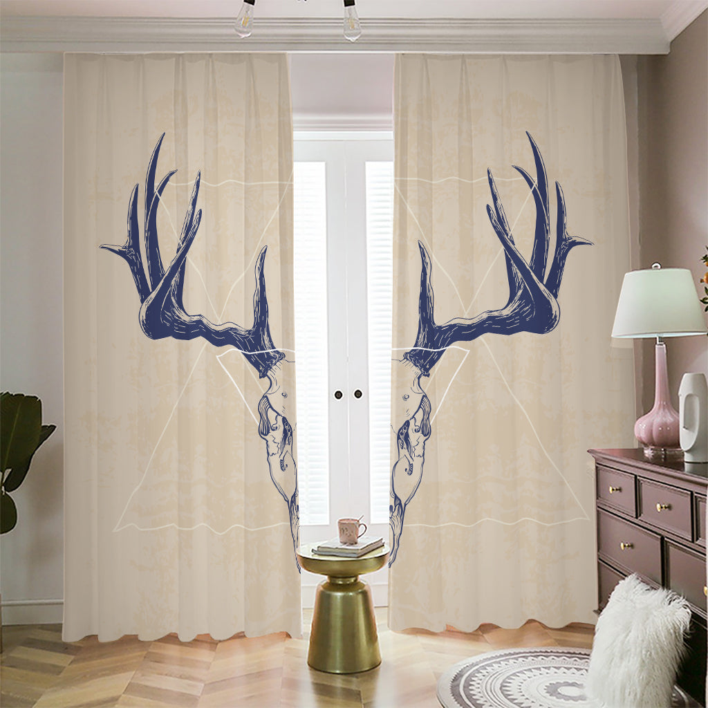 Vintage Deer Skull Print Blackout Pencil Pleat Curtains