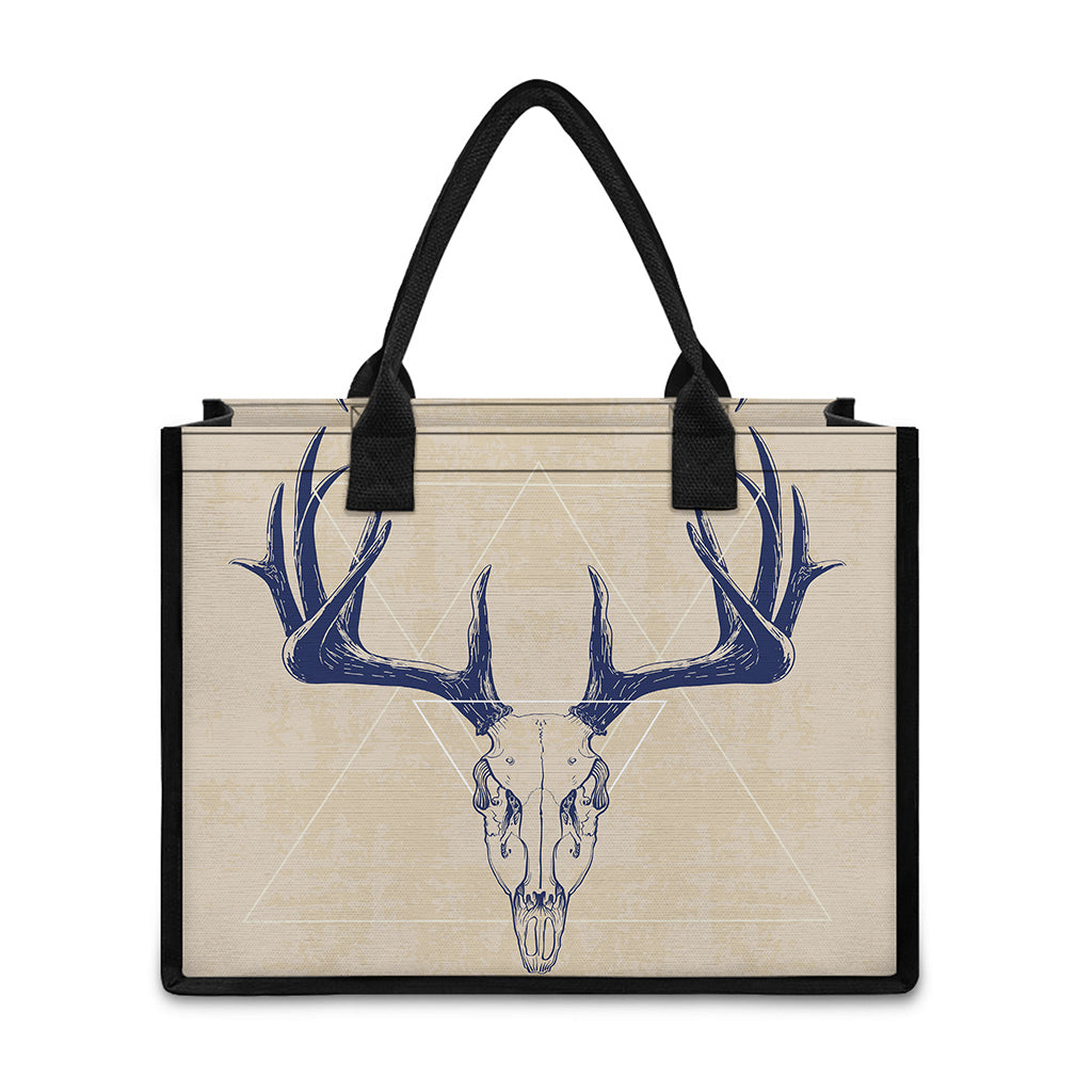 Vintage Deer Skull Print Canvas Tote Bag