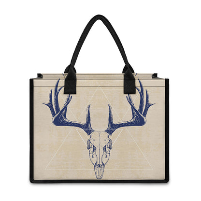 Vintage Deer Skull Print Canvas Tote Bag