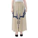 Vintage Deer Skull Print Chiffon Maxi Skirt