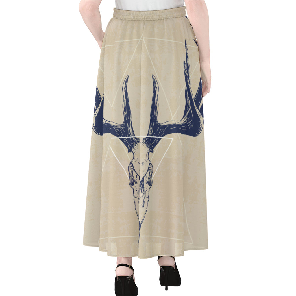 Vintage Deer Skull Print Chiffon Maxi Skirt