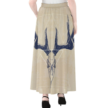 Vintage Deer Skull Print Chiffon Maxi Skirt