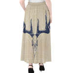 Vintage Deer Skull Print Chiffon Maxi Skirt