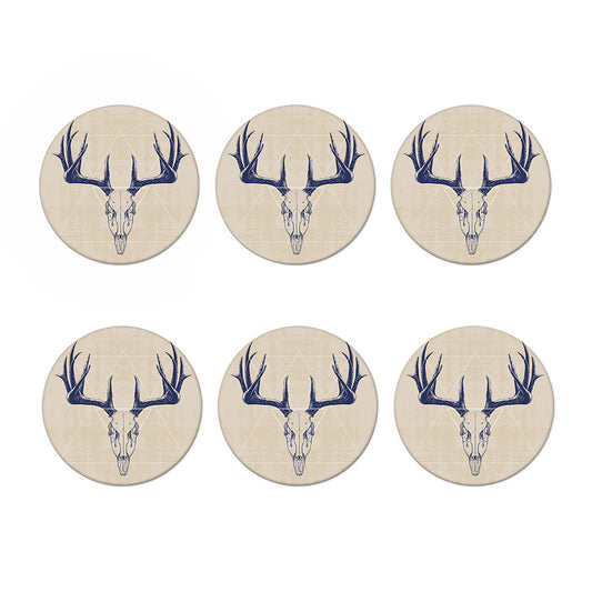 Vintage Deer Skull Print Coaster Set