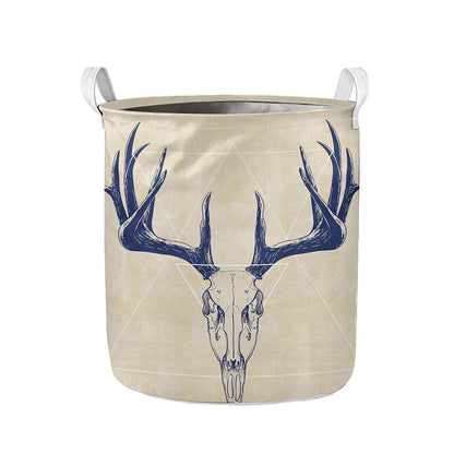 Vintage Deer Skull Print Collapsible Laundry Basket