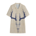 Vintage Deer Skull Print Cotton Hawaiian Shirt