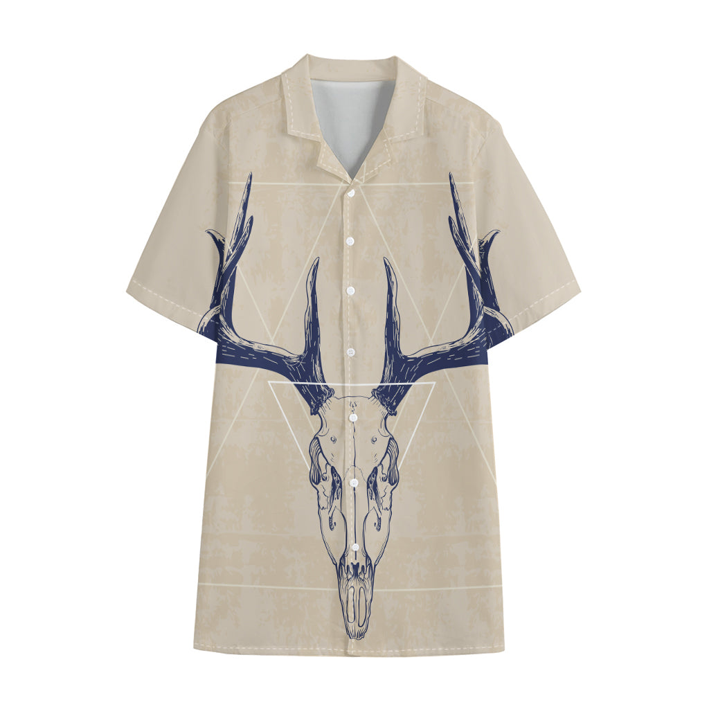 Vintage Deer Skull Print Cotton Hawaiian Shirt