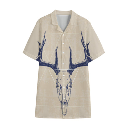 Vintage Deer Skull Print Cotton Hawaiian Shirt