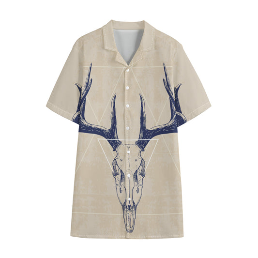 Vintage Deer Skull Print Cotton Hawaiian Shirt
