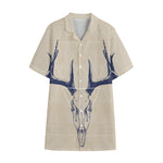 Vintage Deer Skull Print Cotton Hawaiian Shirt
