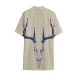 Vintage Deer Skull Print Cotton Hawaiian Shirt