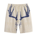 Vintage Deer Skull Print Cotton Shorts