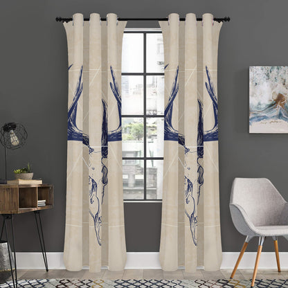 Vintage Deer Skull Print Curtain