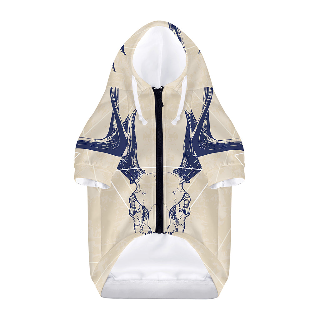 Vintage Deer Skull Print Dog Zip Up Hoodie