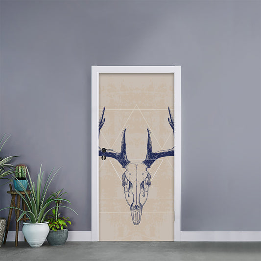 Vintage Deer Skull Print Door Sticker