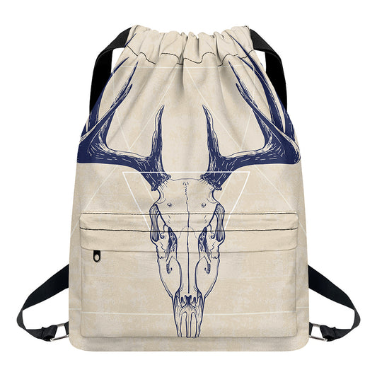 Vintage Deer Skull Print Drawstring Backpack