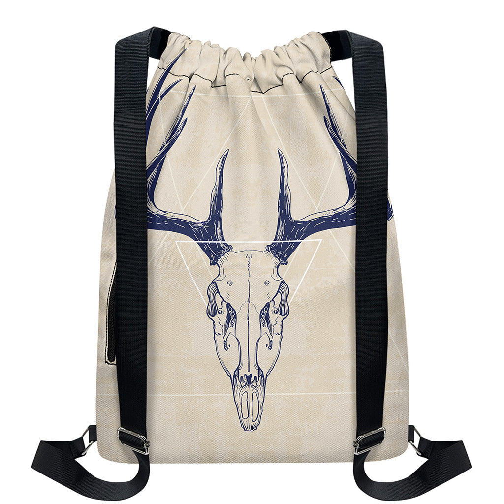 Vintage Deer Skull Print Drawstring Backpack