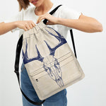 Vintage Deer Skull Print Drawstring Backpack
