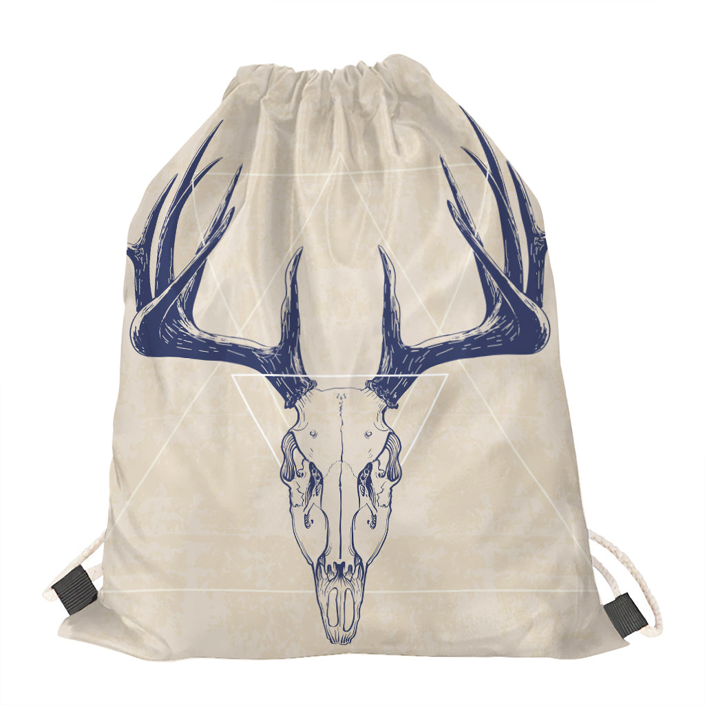 Vintage Deer Skull Print Drawstring Bag