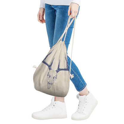 Vintage Deer Skull Print Drawstring Bag