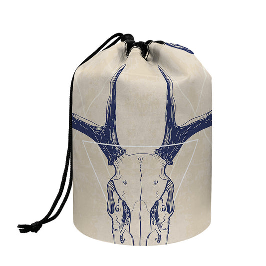 Vintage Deer Skull Print Drawstring Makeup Bag