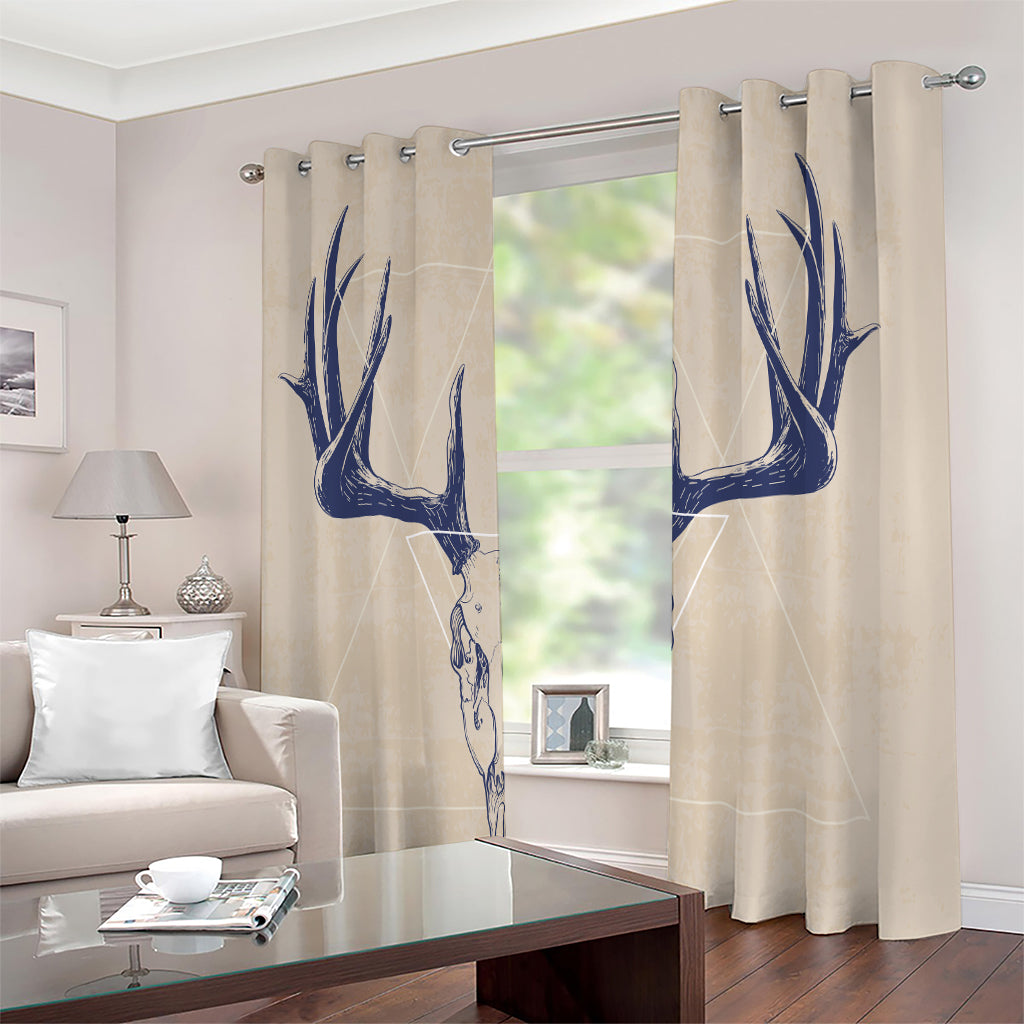 Vintage Deer Skull Print Extra Wide Grommet Curtains