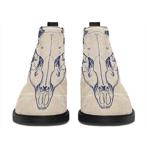 Vintage Deer Skull Print Flat Ankle Boots