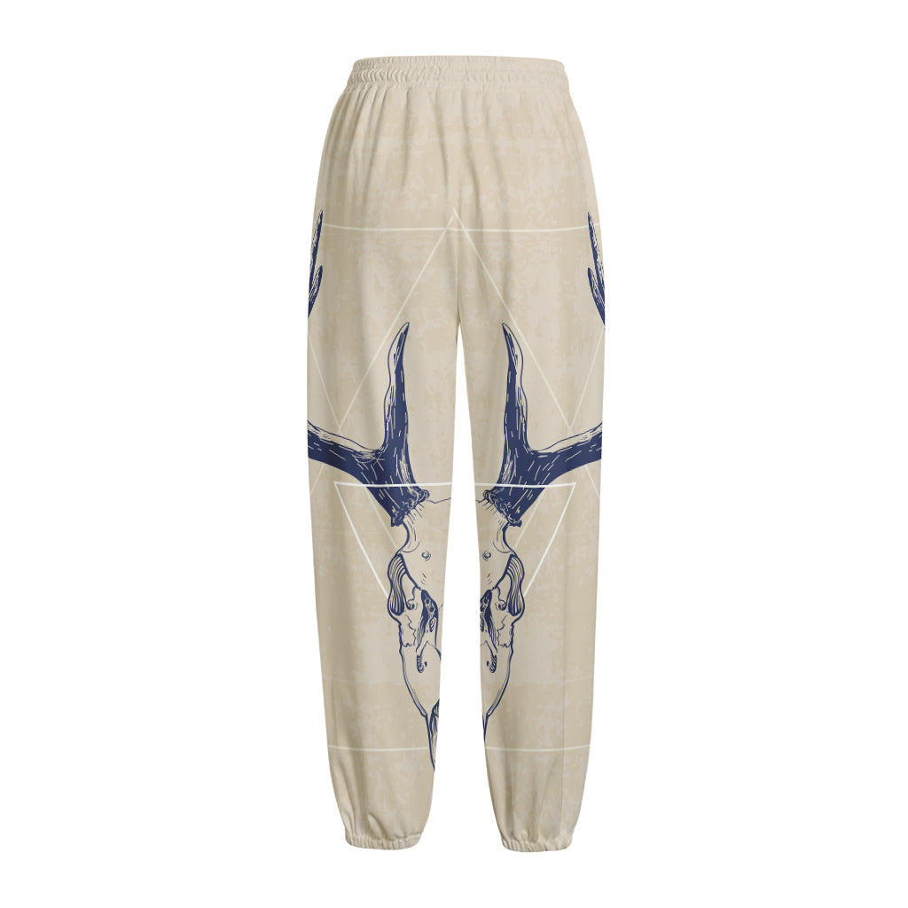 Vintage Deer Skull Print Fleece Lined Knit Pants