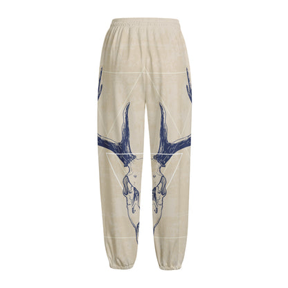 Vintage Deer Skull Print Fleece Lined Knit Pants