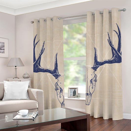 Vintage Deer Skull Print Grommet Curtains