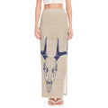 Vintage Deer Skull Print High Slit Maxi Skirt