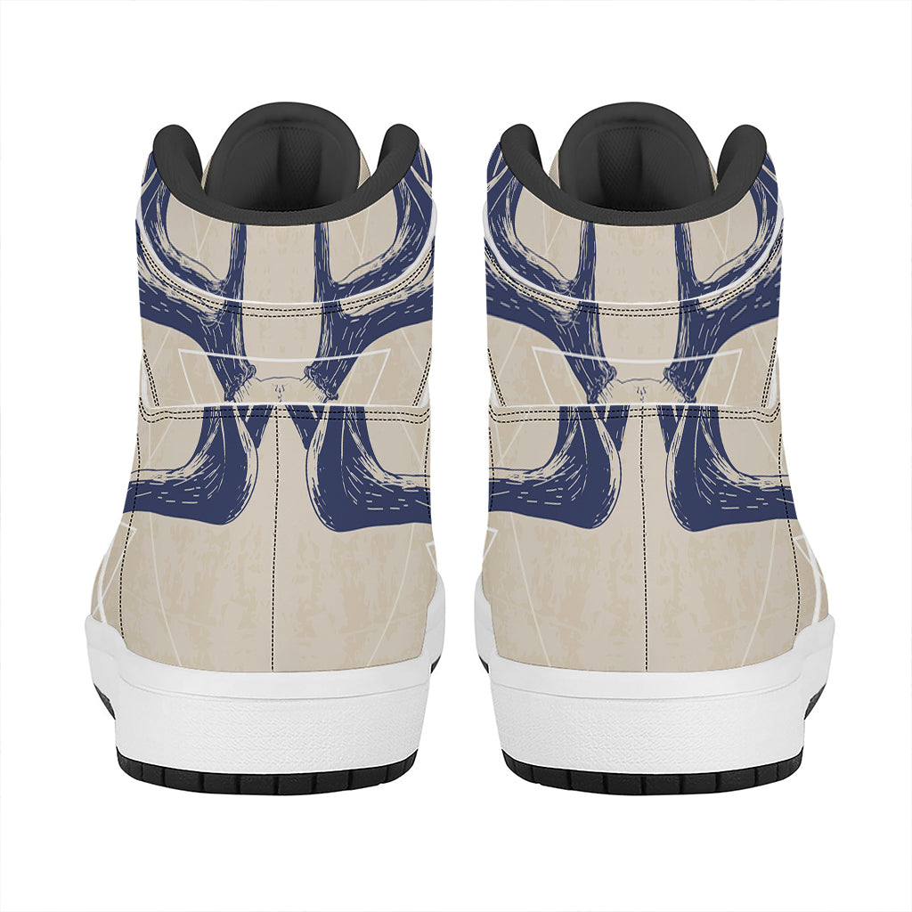 Vintage Deer Skull Print High Top Leather Sneakers