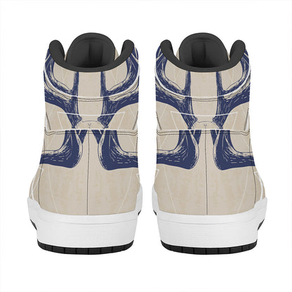 Vintage Deer Skull Print High Top Leather Sneakers
